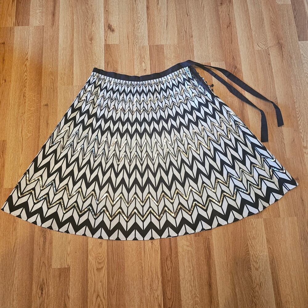 Saint Tropez Navy and white chevron sequin Party skirt side buttons bow tie 12